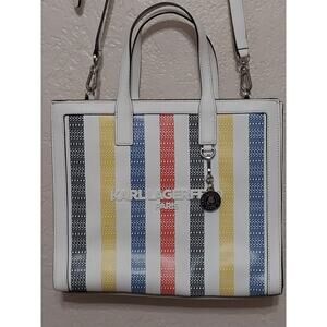 Karl Lagerfeld Paris Tote Bag White/Multi Striped Purse LH4AQ4BL